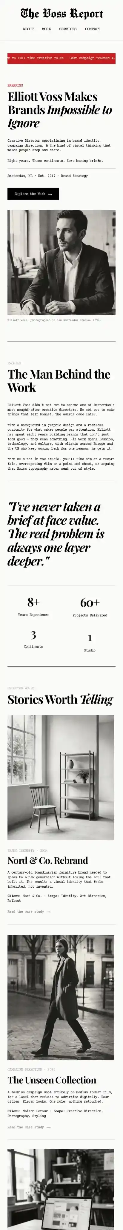 The Voss Report home page on mobile