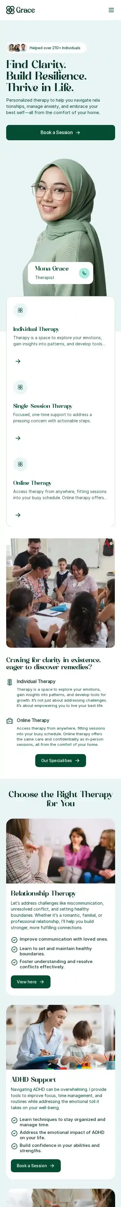 TheGrace home page on mobile