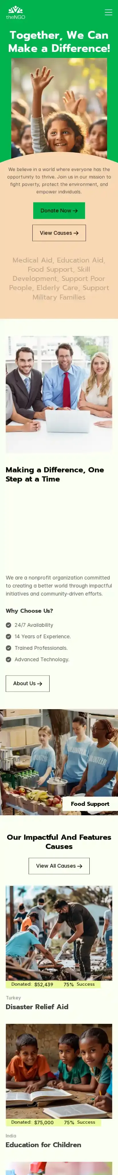TheNGO home page on mobile