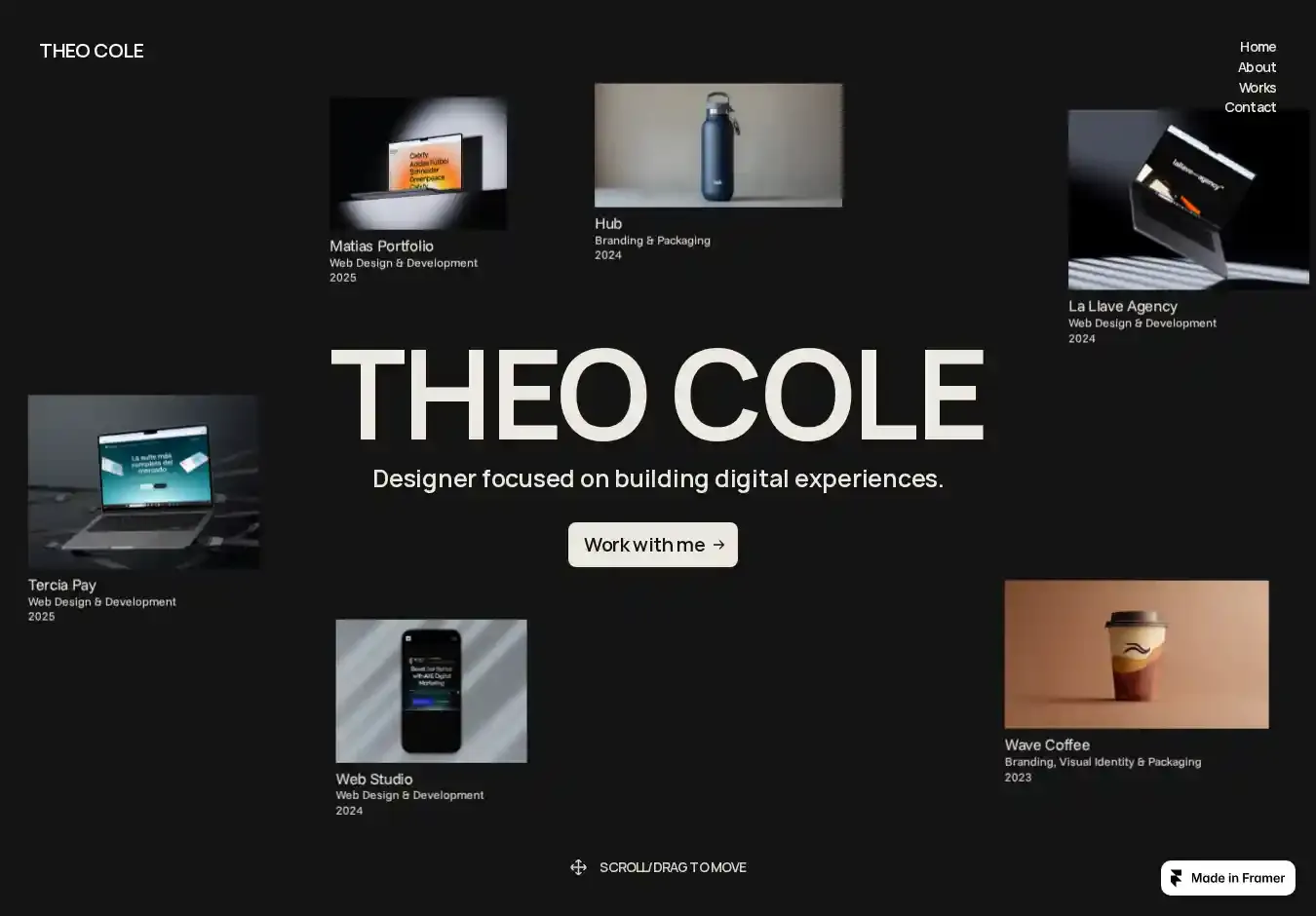 Theo Cole home page on desktop