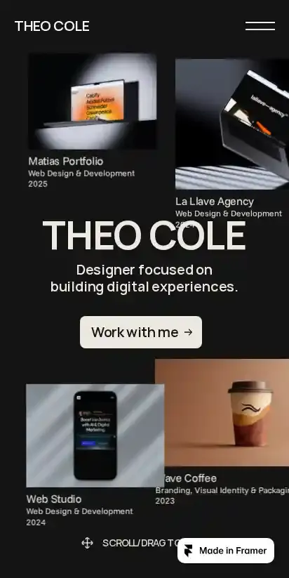 Theo Cole home page on mobile