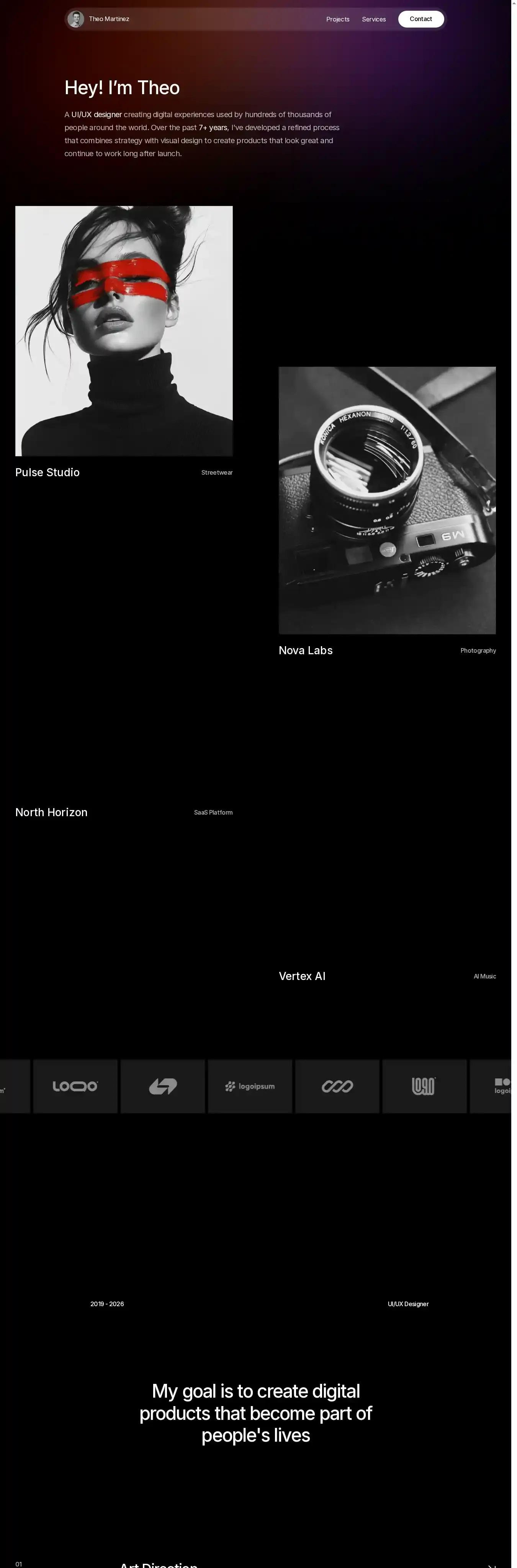 Theo Martinez home page on desktop