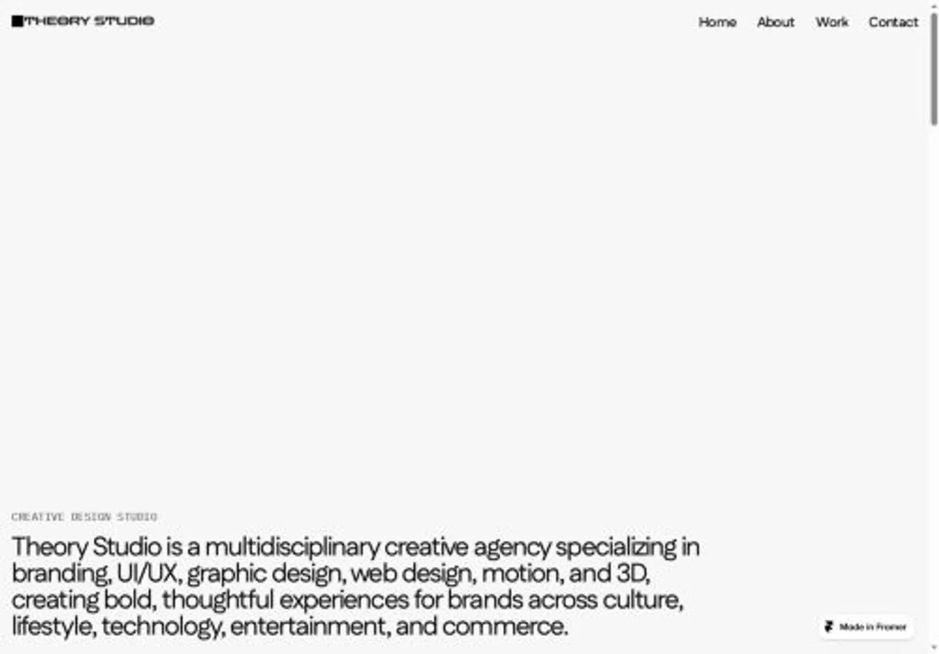 Theory studio home page on desktop