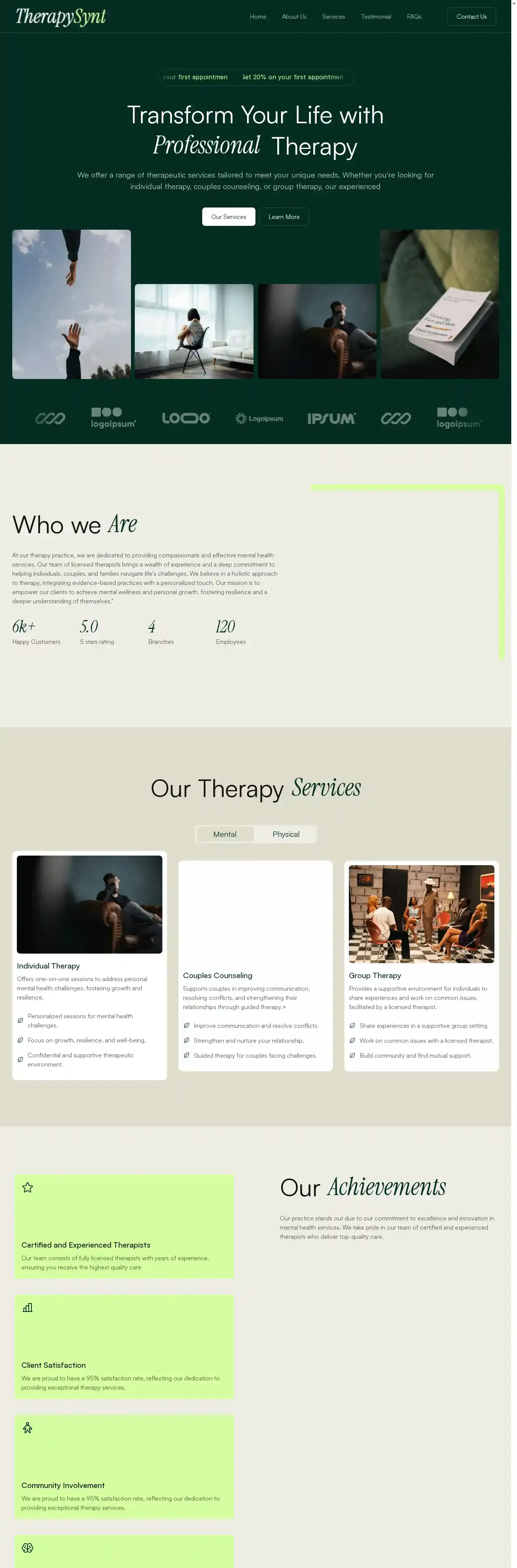 TherapySynt home page on desktop