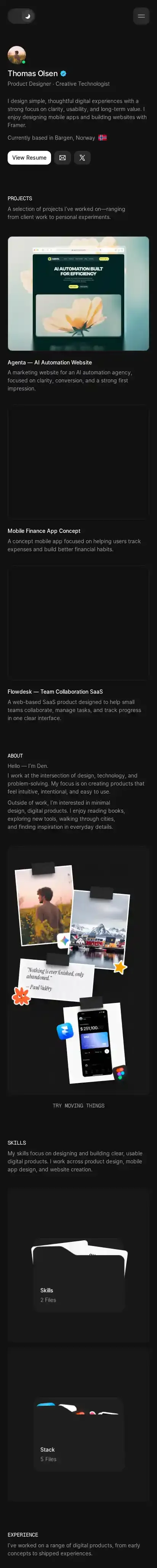 Thomas home page on mobile