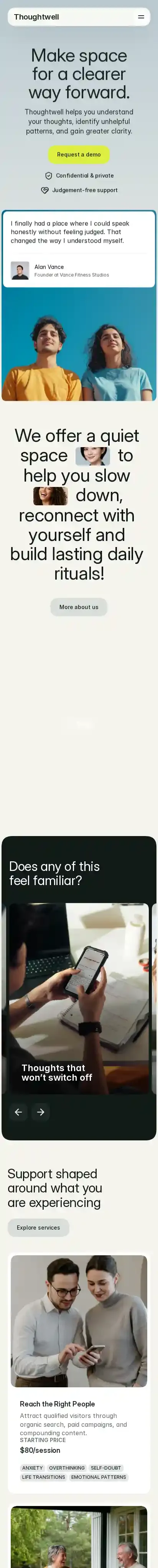 Thoughtwell home page on mobile