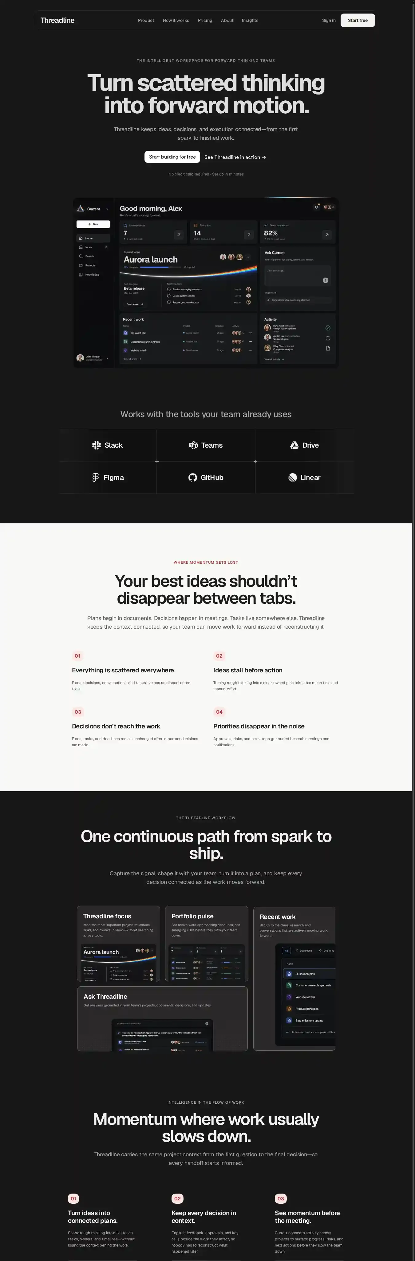 Threadline home page on desktop