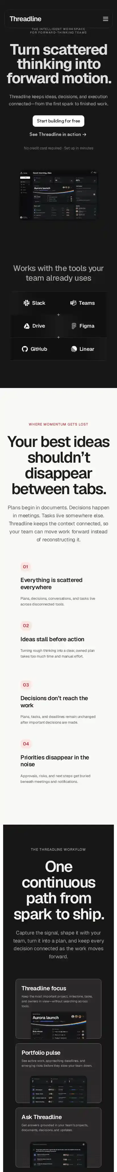 Threadline home page on mobile