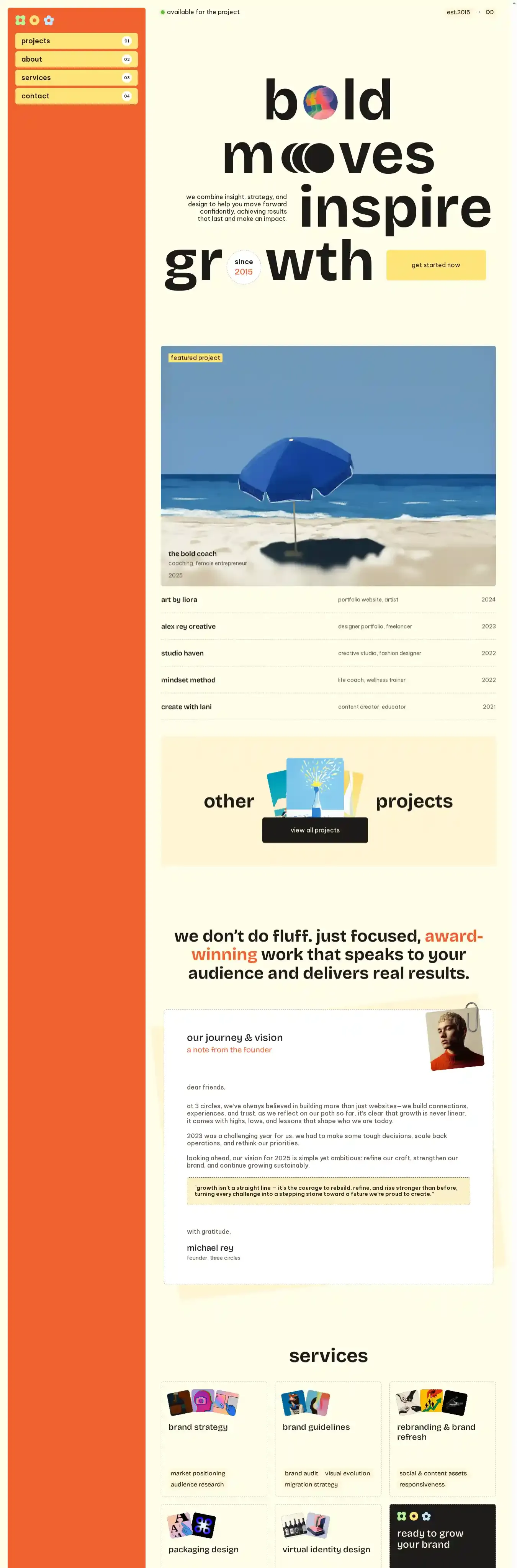 three circle home page on desktop