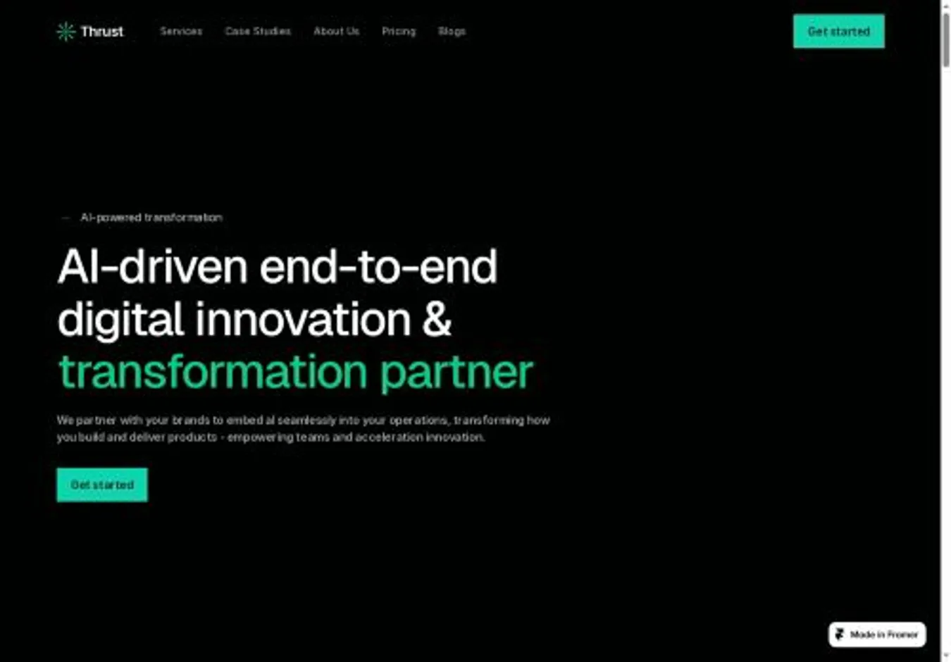 Thrust home page on desktop