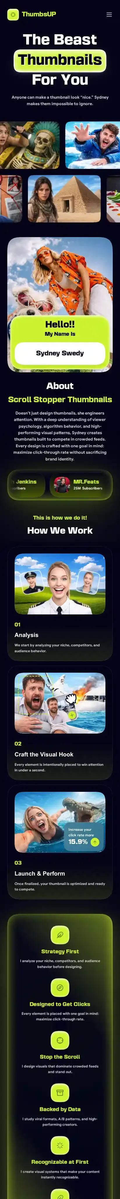 ThumbsUP home page on mobile
