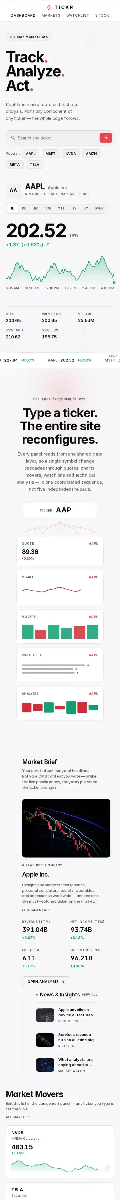 Tickr - Stockfolio home page on mobile