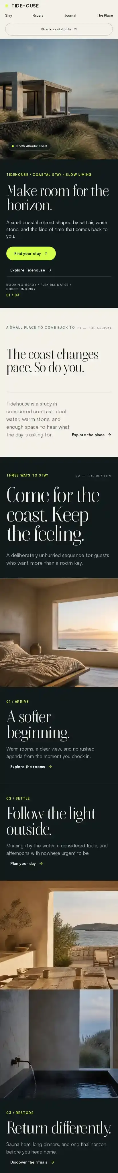 Tidehouse home page on mobile