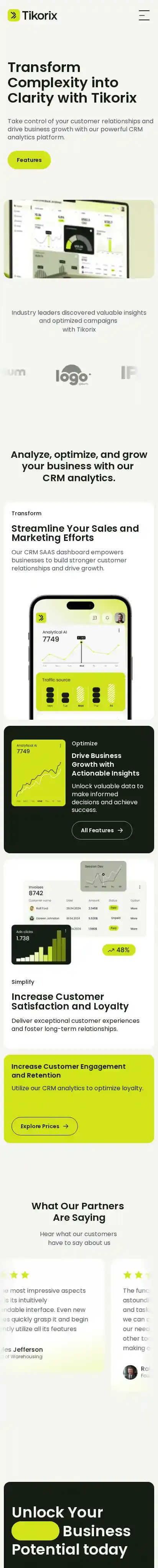 Tikorix home page on mobile
