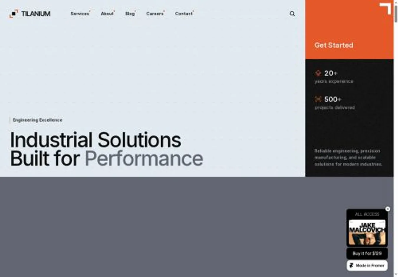 Tilanium home page on desktop