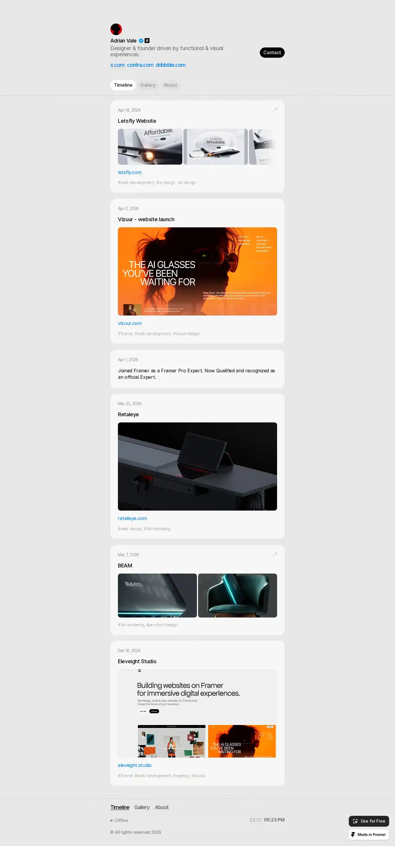 Timeline home page on desktop