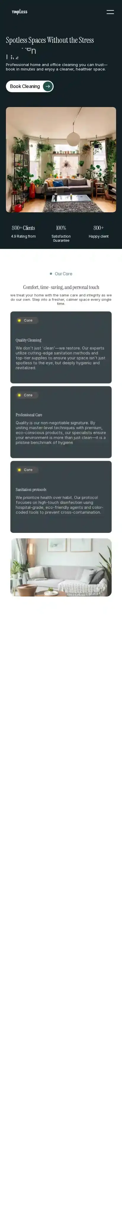 Timelless home page on mobile