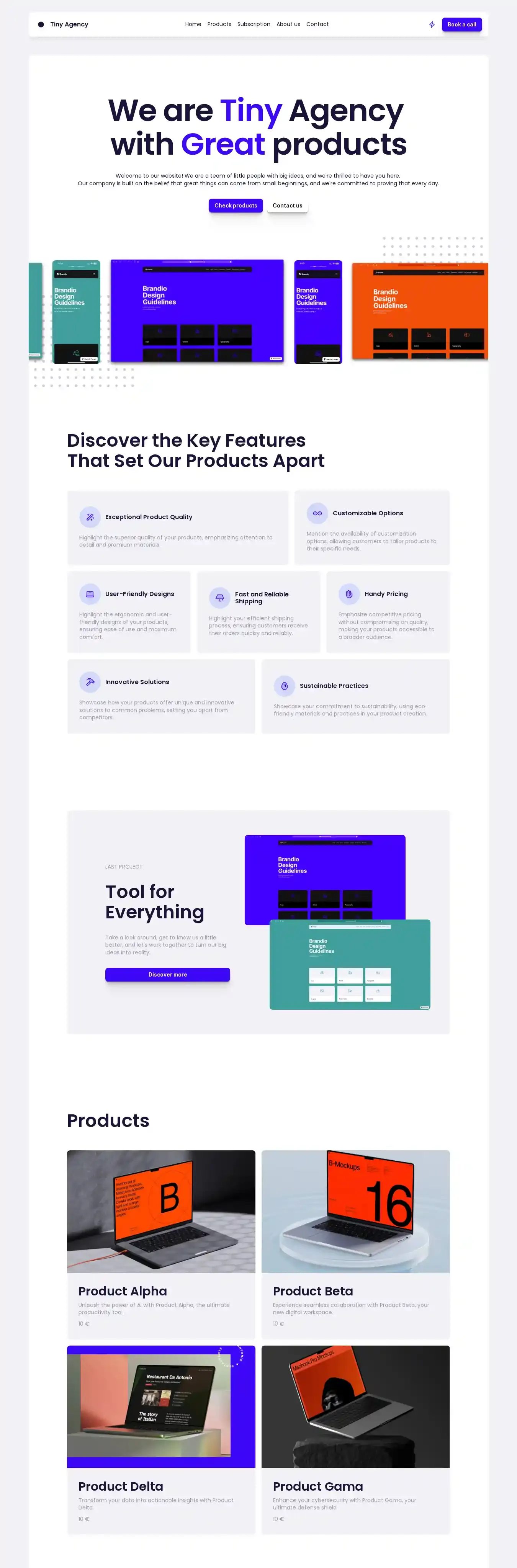 Tiny Studio home page on desktop