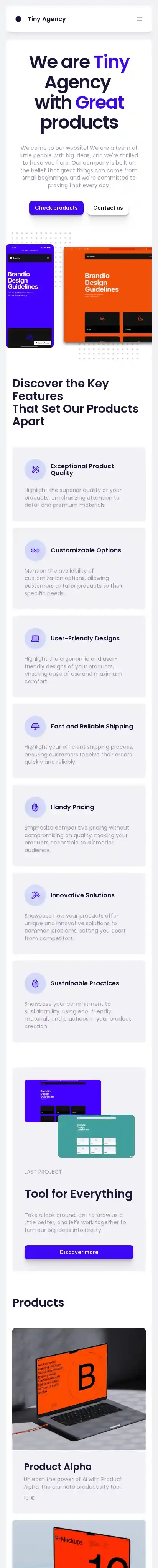 Tiny Studio home page on mobile
