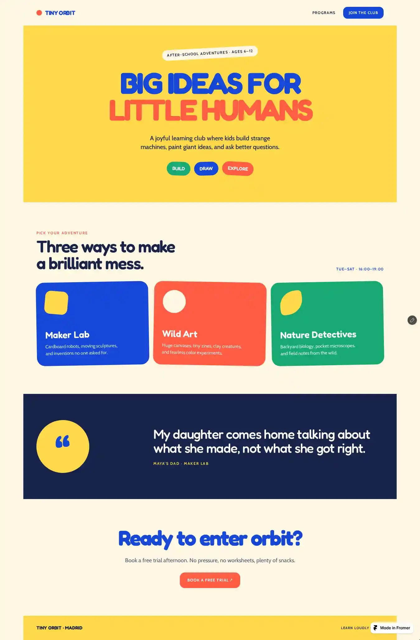 Tiny Orbit home page on desktop