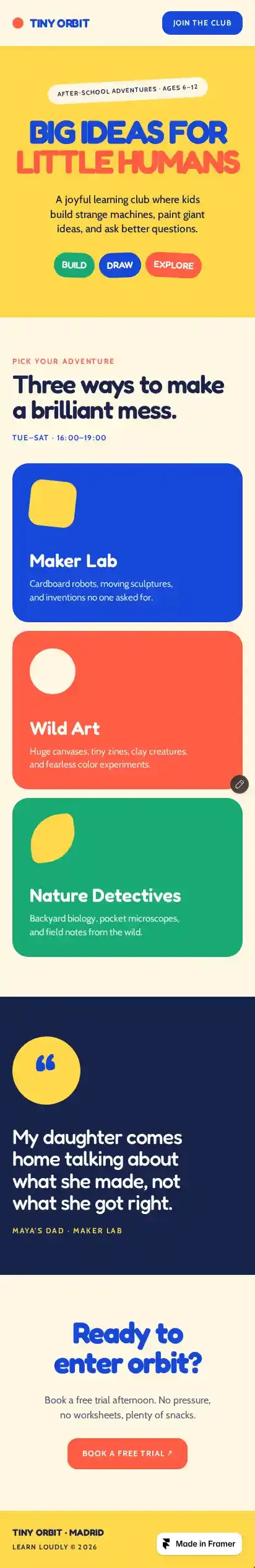 Tiny Orbit home page on mobile