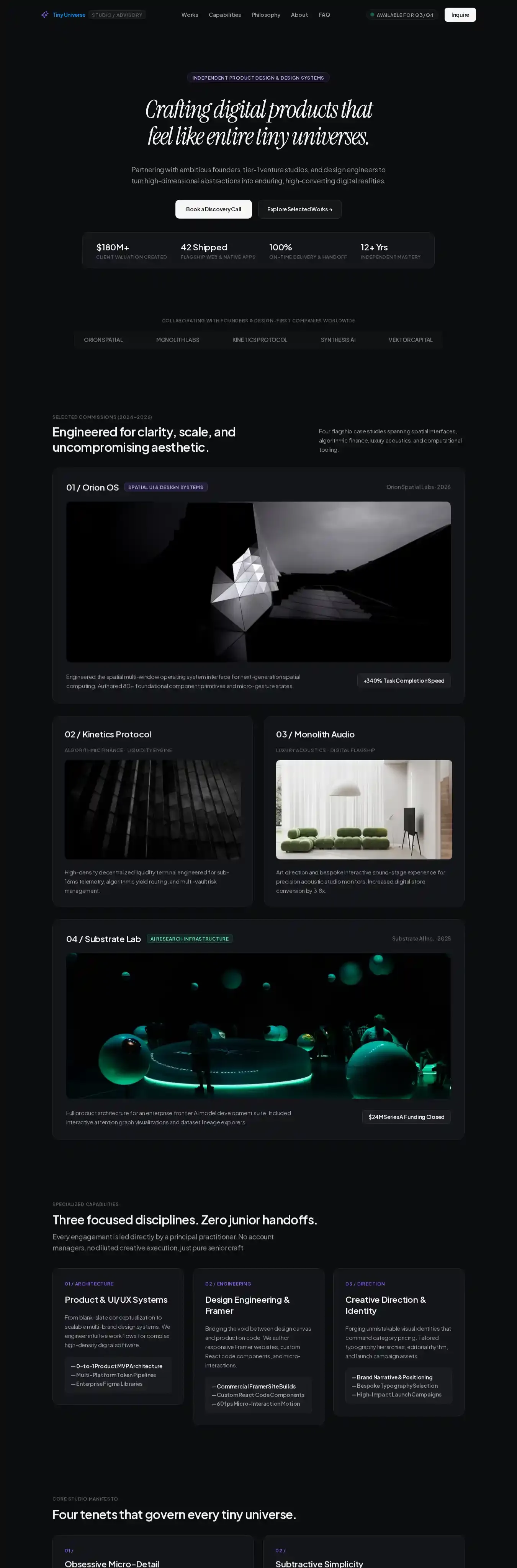 Tiny Universe home page on desktop