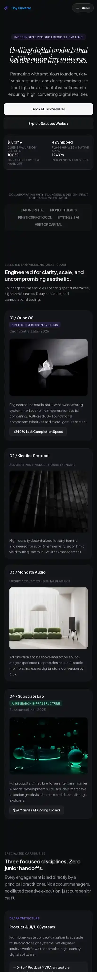 Tiny Universe home page on mobile
