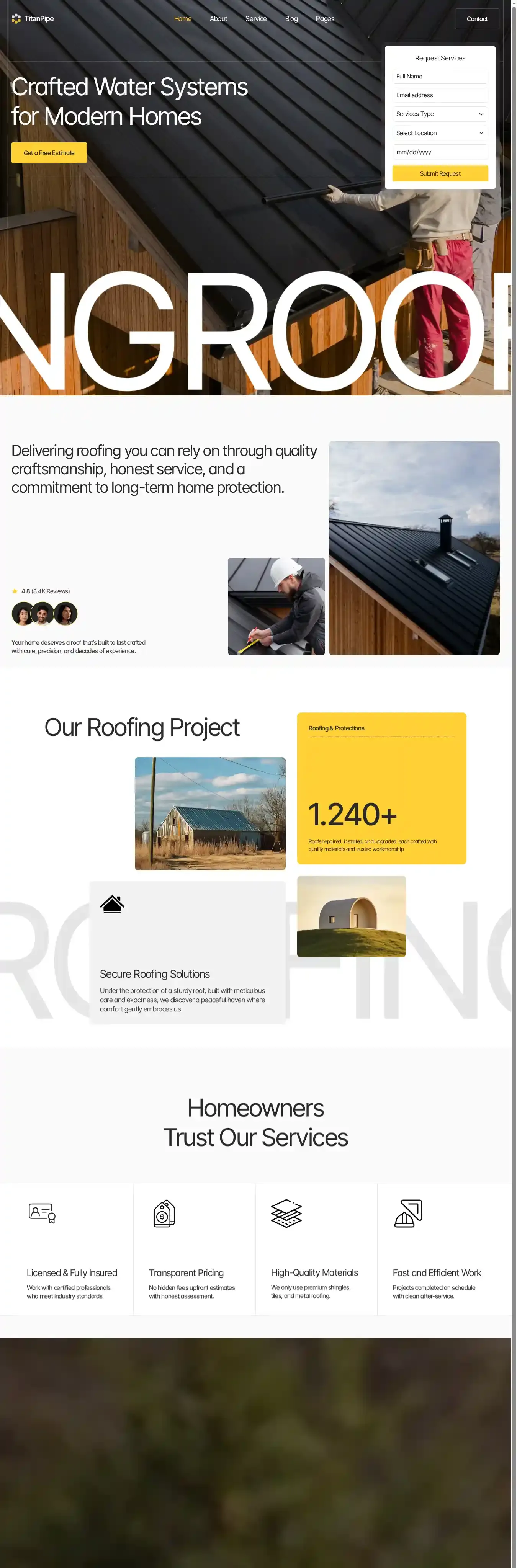 TitanPipe home page on desktop