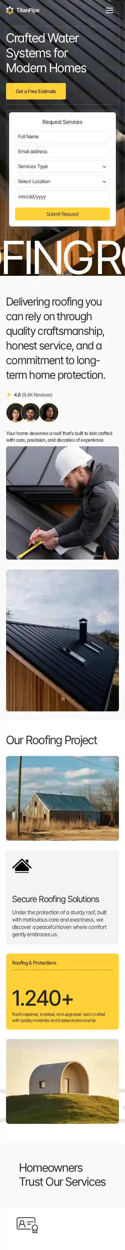 TitanPipe home page on mobile