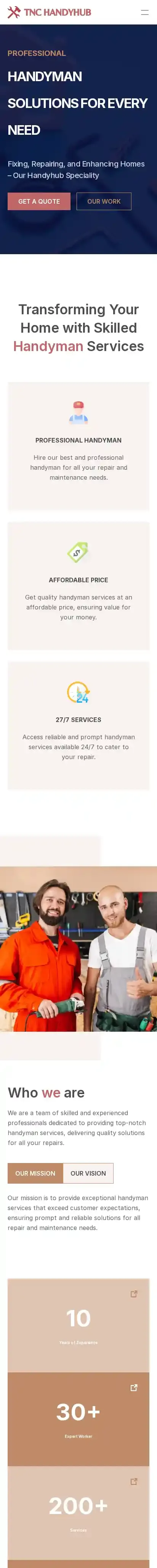 TNC Handyman home page on mobile