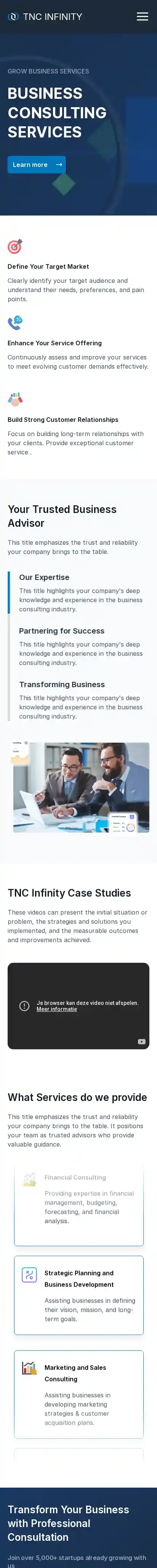 TNC Infinity home page on mobile