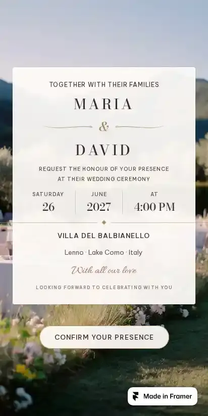 Together Vows home page on mobile