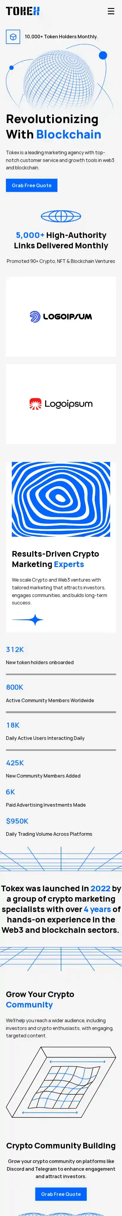 Tokex home page on mobile