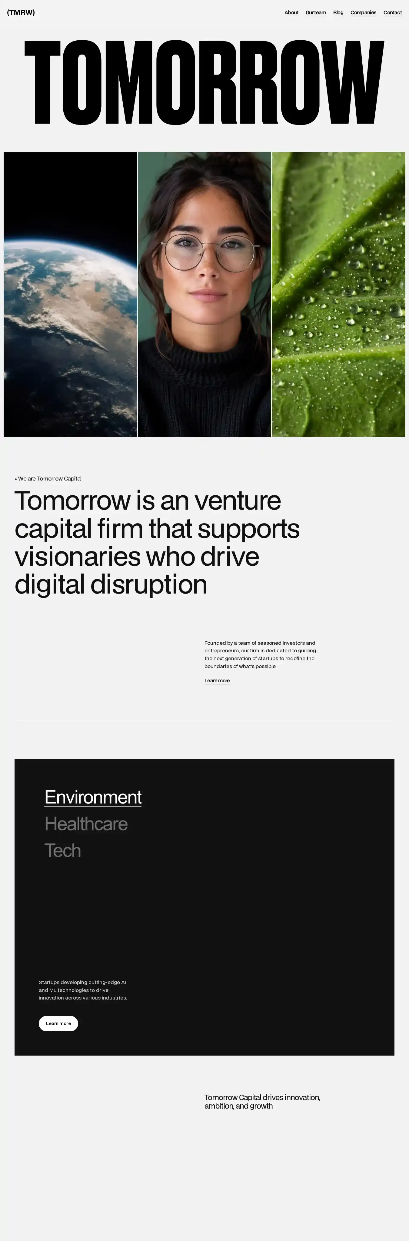 Tomorrow home page on desktop