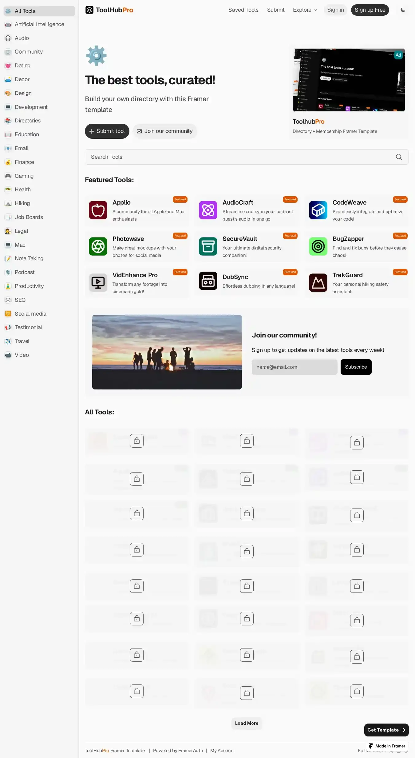 Toolhub PRO home page on desktop