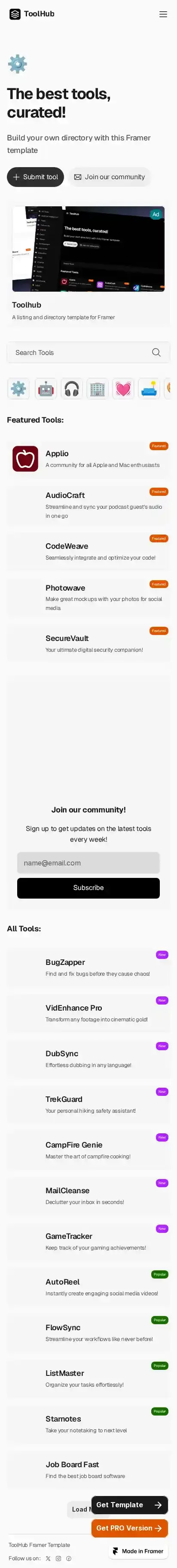 Toolhub home page on mobile