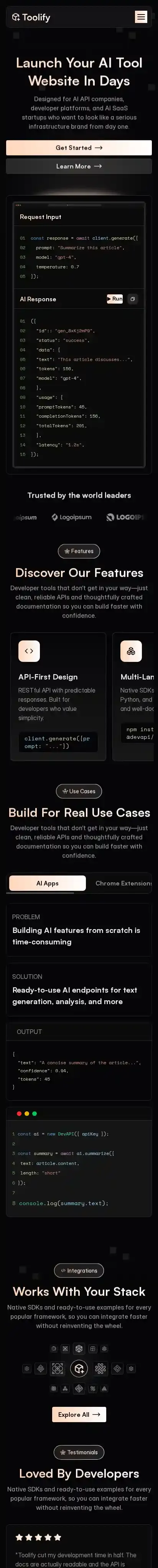 Toolify home page on mobile