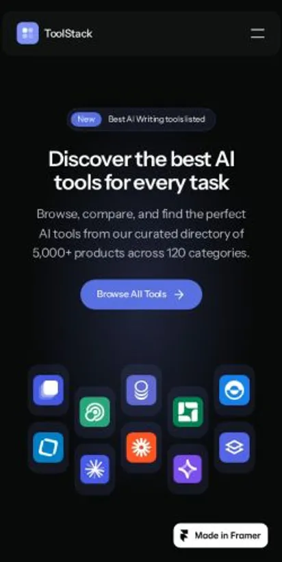 Toolstack home page on mobile