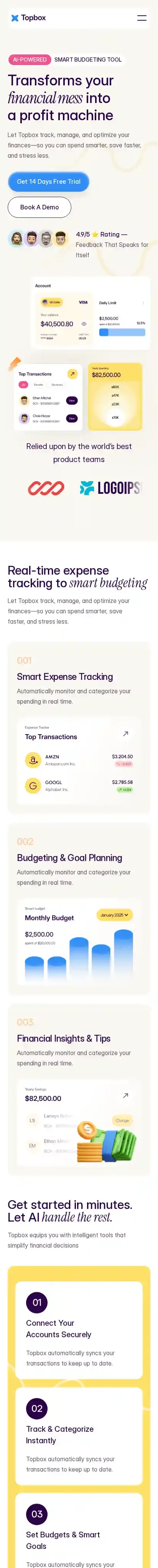 Topbox home page on mobile