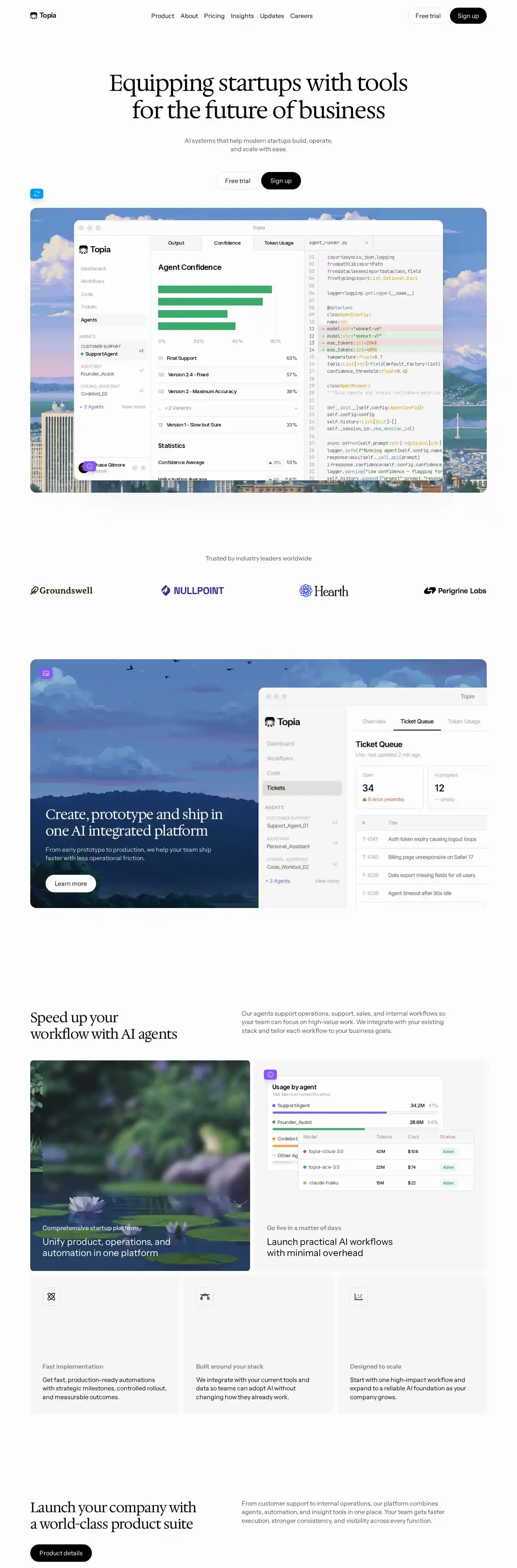 Topia home page on desktop