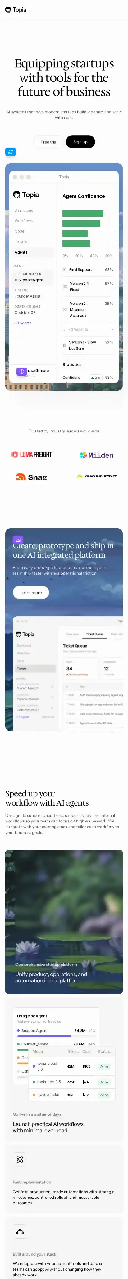 Topia home page on mobile