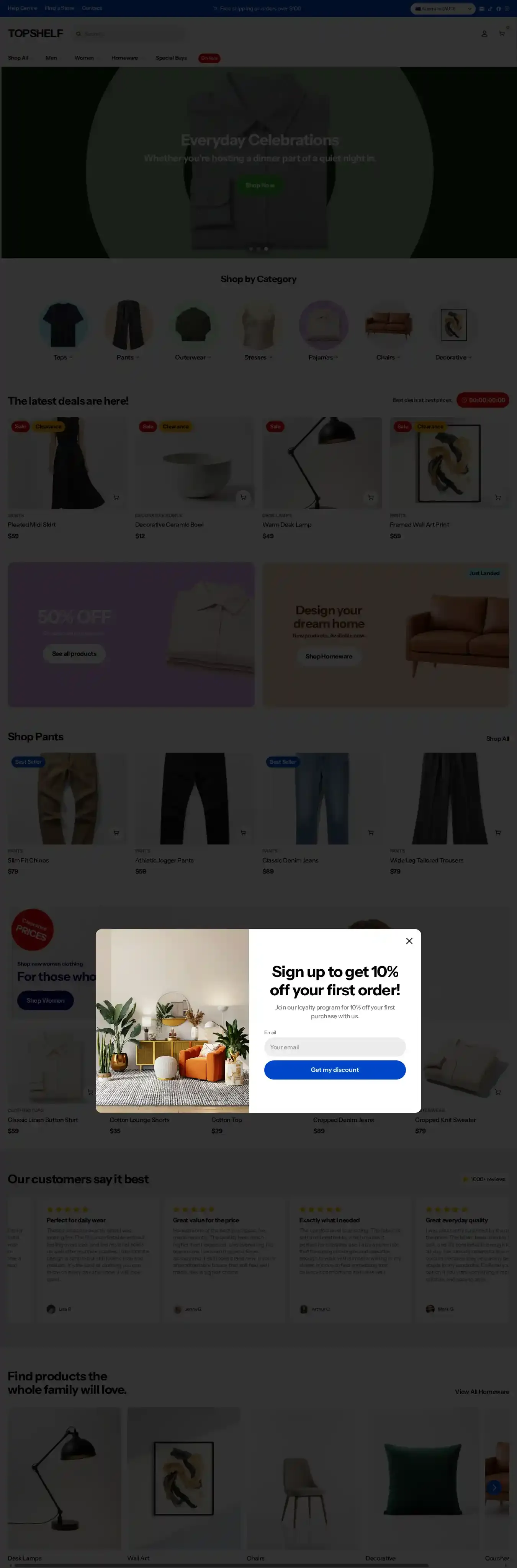 Topshelf home page on desktop