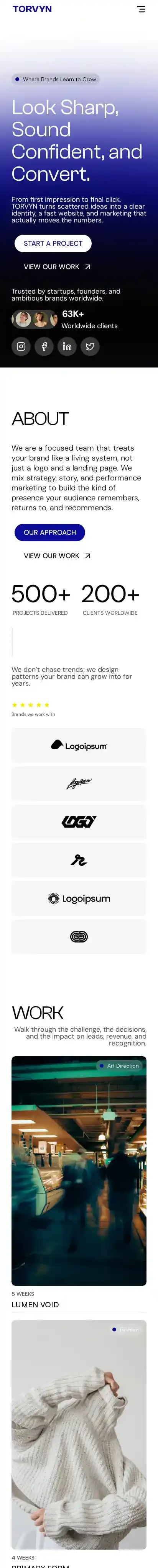 TORVYN home page on mobile