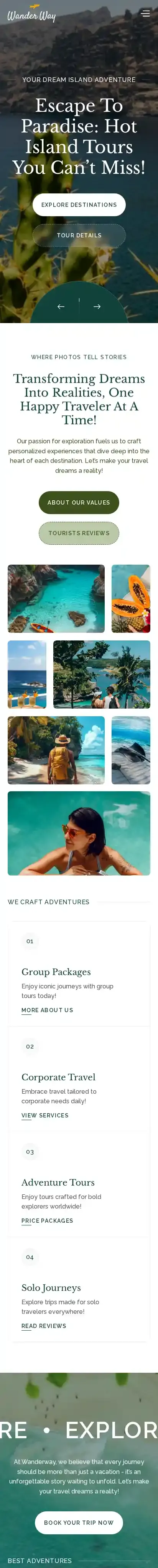 Tourism home page on mobile