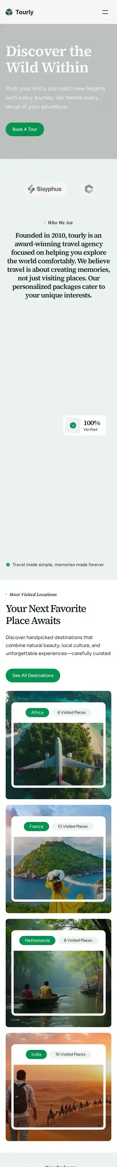 Tourly home page on mobile