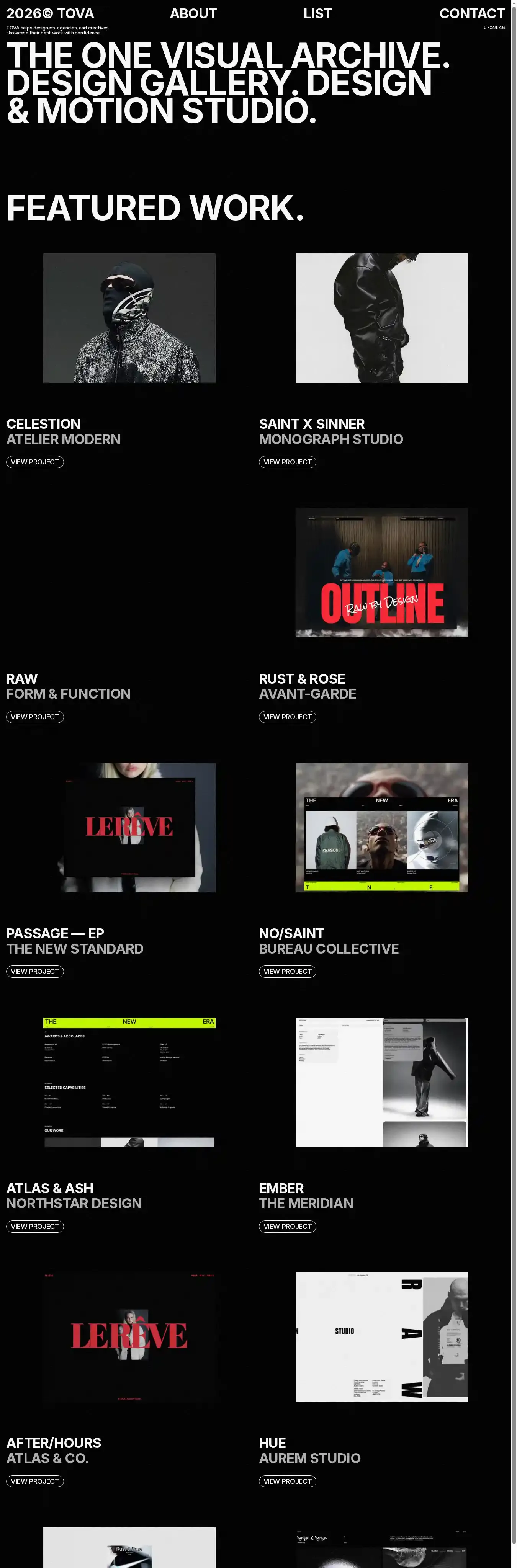 TOVA home page on desktop