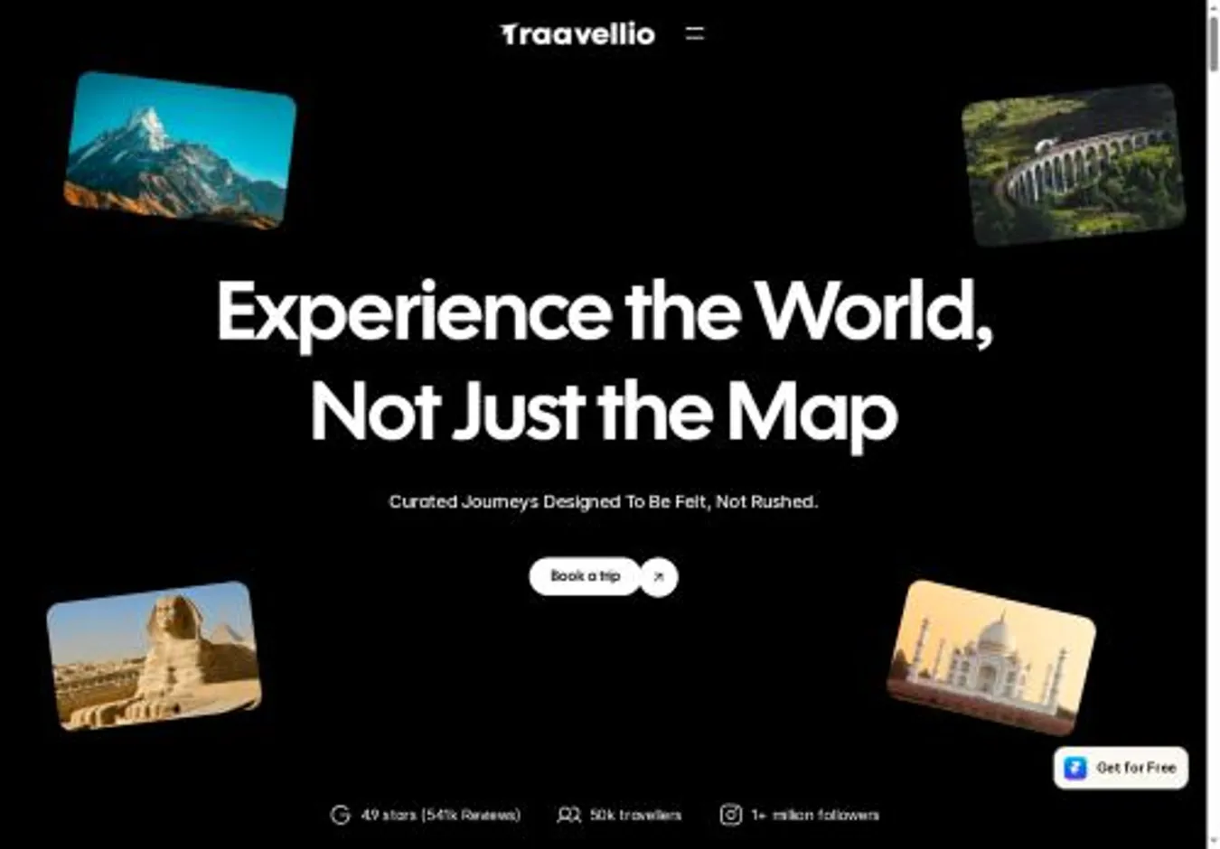 Traavellio home page on desktop