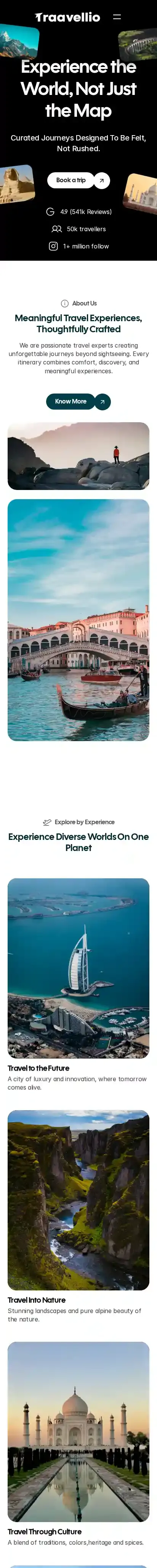 Traavellio home page on mobile