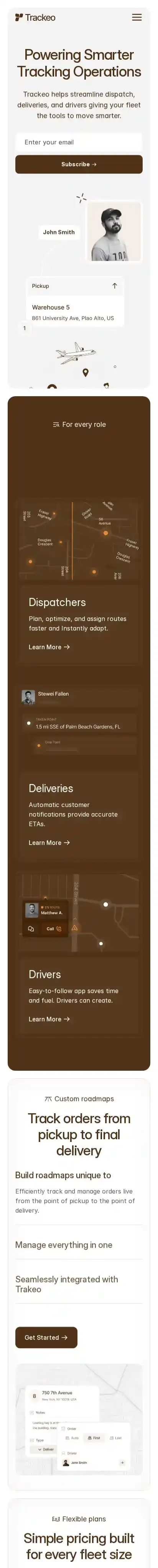 Trackeo home page on mobile