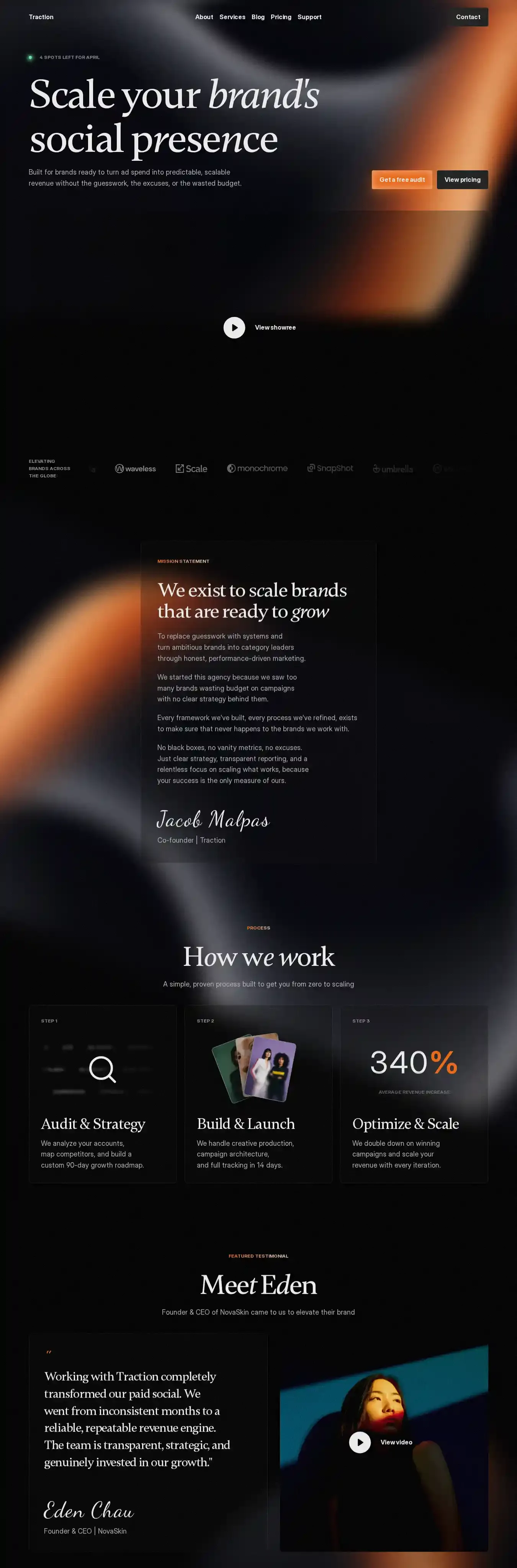 Traction home page on desktop